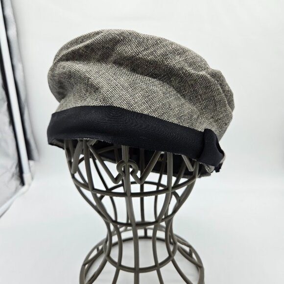 CA4LA Womens Gray Straw Beret Hat Cap Weave Toshi One Size Bow Sailor Preppy